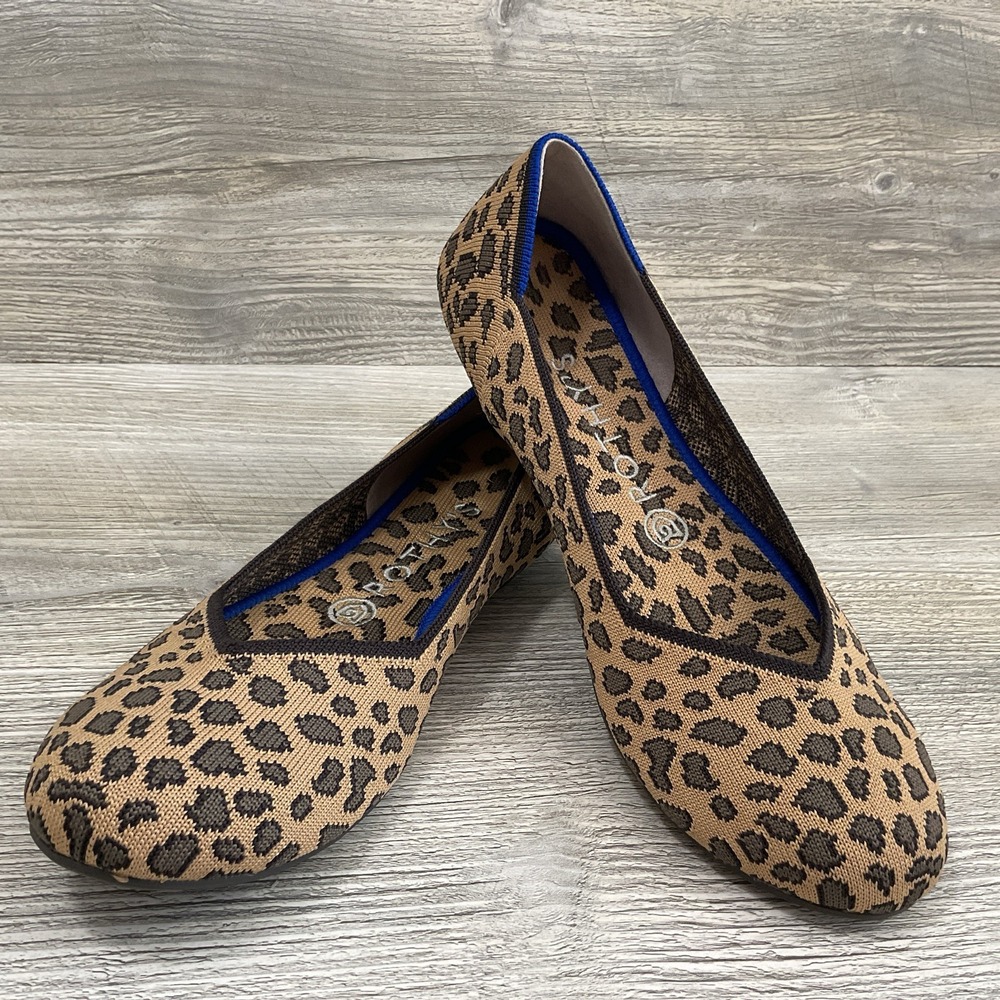 Rothy's Women's Knit Slip-On Flats Animal Print Blue Trim Round Toe Size 8.5